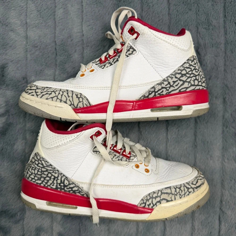 Jordan 3 Retro Cardinal Red White Elephant Print GS 398614-126 Kids 7Y